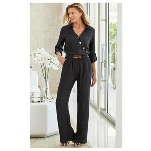 Soft Surroundings Black  Cannes Crinkle cotton  Gauze Jumpsuit  3X